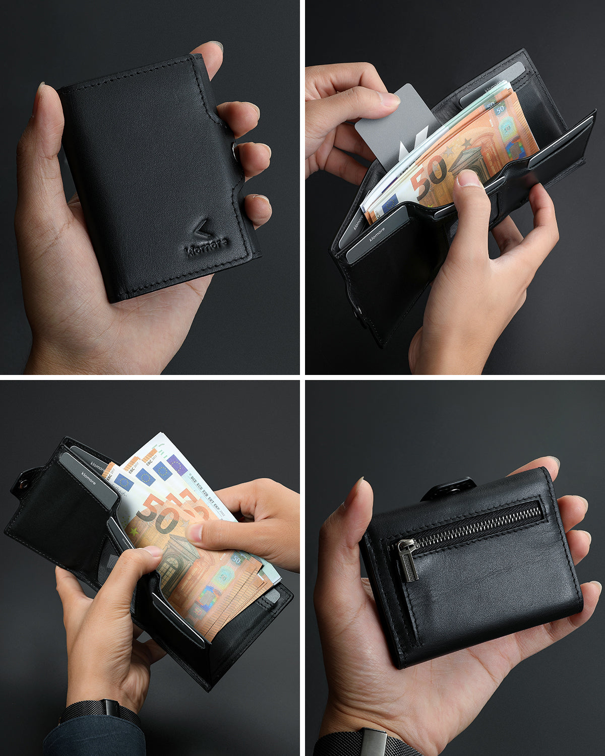 Klomore Trifold Slim Wallet with Coin Pocket for Men