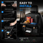 KLOMORE Car Seat Organiser with Foldable Car Tray Table, Premium PU Leather Back Seat Car Organiser with Tablet Holder, Waterproof Kick Mats Storage Travel Accessories