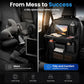 KLOMORE Car Seat Organiser with Foldable Car Tray Table, Premium PU Leather Back Seat Car Organiser with Tablet Holder, Waterproof Kick Mats Storage Travel Accessories