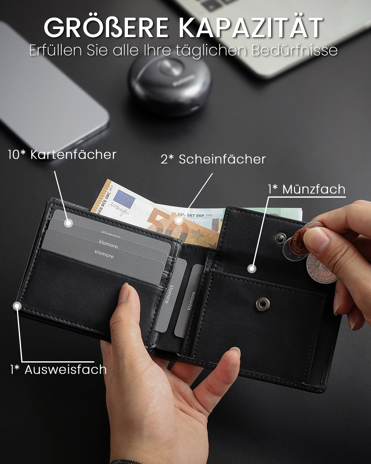 Klomore Wallet with Coin Pocket for Men